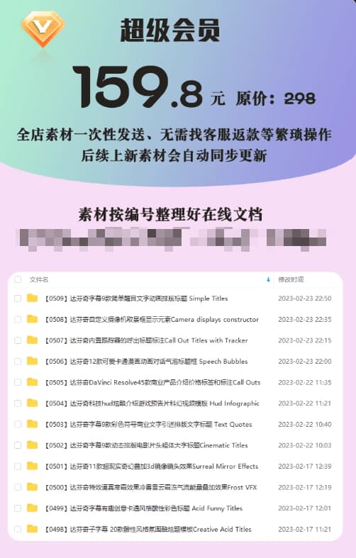 售价159元的达芬奇全店素材合集！全套素材打包「含滤镜、特效、插件等」-大海资源库